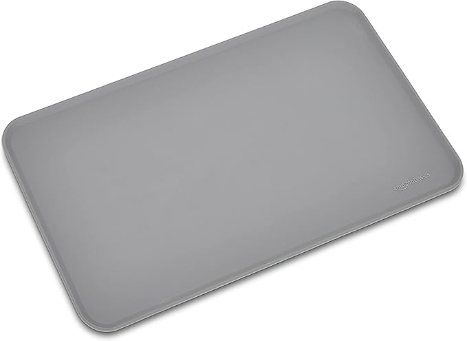 Amazon Basics Waterproof Anti-Slip Silicone Pet Food and Water Bowl Mat, Solid, 18.5 x 11.5 Inches, Gray - Pack of 2
