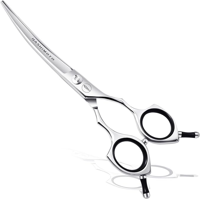 HASHIMOTO Grooming Scissors for Dogs, Curved Shears Dog Grooming Scissors for Large Hands, 6.5 inch, 30 Degree of Curved Blade, Light Weight.