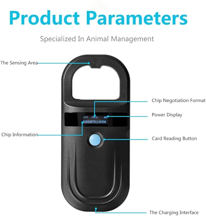 Microchip Reader, Pet Microchip Scanner with Display Screen Supports FDXB (ISO11784 / 11785) and EMID, Microchip Scanner for Dogs Cats Pigs Animal (Black