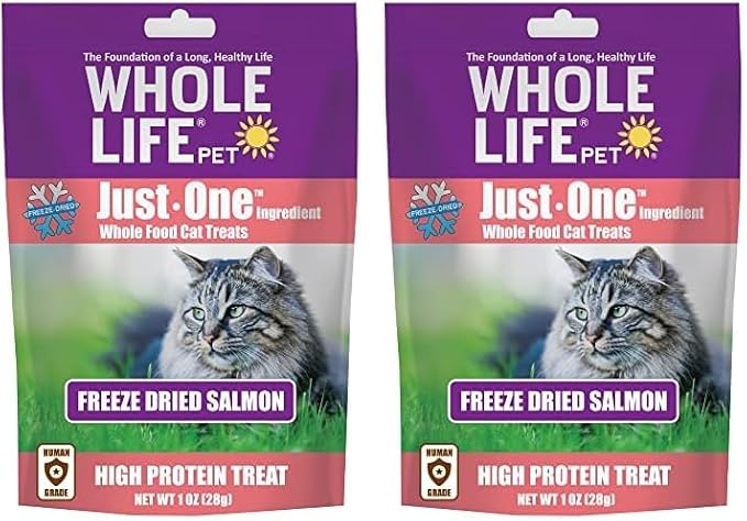 Whole Life Pet Just One Salmon - Cat Treat Or Topper - Human Grade, Freeze Dried, One Ingredient - Protein Rich, Grain Free, Made in The USA (Pack of 2)