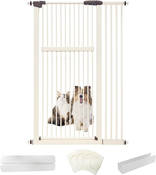 Extra Tall Pet Gate 55.12" High Pressure Mounted 38.39"-42.51" Extra Wide (9 Sizes) 1.37" Gap for Cat Dog Children Stairs Doorway Hallway No Drilling Auto-Close (38.39"-42.51", Cream White)