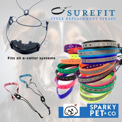 Sparky Pet Co - Surefit ECollar Replacement Strap Bungee Dog Collar Waterproof - Adjustable - Secure Nexus Wheel Lock for Electronic Training & Invisible Fence Systems - 3/4" (Reflective Black)