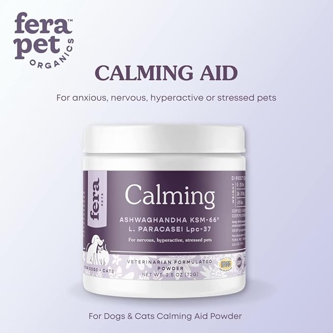 Fera Pets Calming Supplement for Dogs & Cats - Vet Created - GABA & Ashwagandha Supplements Help Cat & Dog Anxiety, Stress or Hyperactivity -60 Scoops