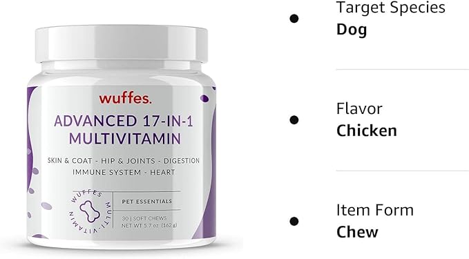 Wuffes 23-in-1 Chewable Dog Multivitamin&Supplements - Dog Multivitamin for Small&Large Breed - Pet Vitamins and Minerals for Coat, Heart, Hips&Joints, Digestion&Immune System, 30 Soft Chews (17-in-1)