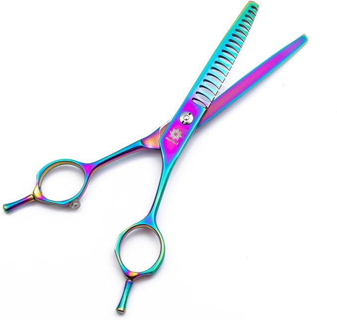 6.5"/8.0'' Professional Chunker Shear Twin Tail Downward Curved Pet Grooming Thinning/Blending Scissors Dog&cat Grooming Chunkers Shear (6.5 inches) Rainbow