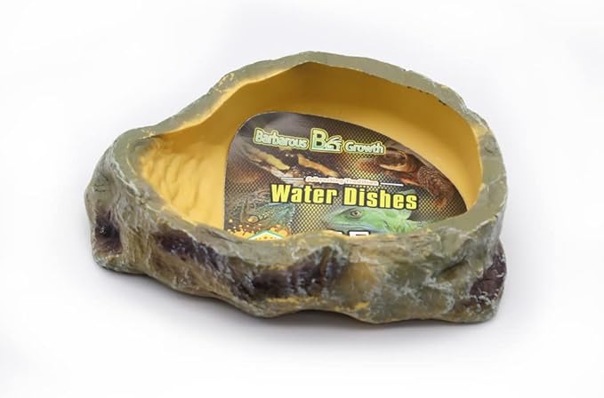 Reptile Water Dish,Resin Reptile Rock Food Feeder Bowl, Water and Food Bowl,Terrarium Decor for Leopard Gecko, Lizard,Spider,Turtle,Scorpion, Chameleon,Hermit Crabs (S, Yellow)