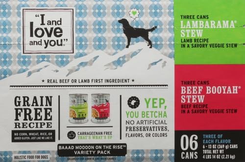 I and love and you Wet Dog Food - Baad Mooon On The Rise Variety Pack - Beef + Lamb, Grain Free, Filler Free 13oz can, 6pk