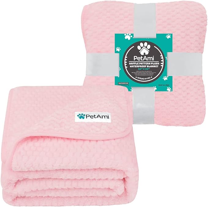 PetAmi Waterproof Dog Blanket, Leakproof XL Pet Blanket for Large Dogs, Furniture Sofa Couch Cover Protector, Fleece Cat Throw for Bed Crate Kennel, Reversible Washable Soft Plush, Twin 60x80 Pink