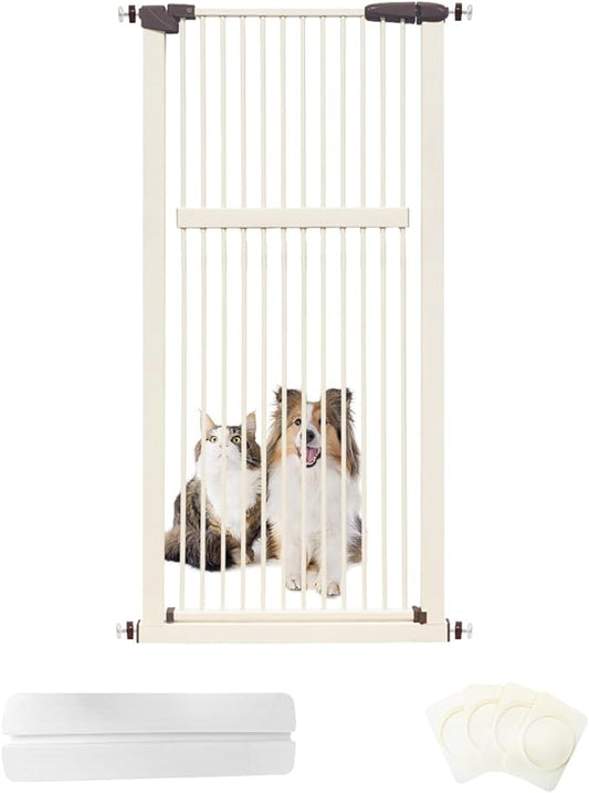 Extra Tall Pet Gate 55.12" High Pressure Mounted 30.12"-34.05" Extra Wide (9 Sizes) 1.37" Gap for Cat Dog Children Stairs Doorway Hallway No Drilling Auto-Close (30.12"-34.05", Cream White)