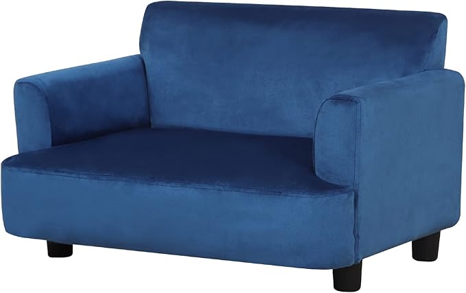 Dog Sofas and Chairs for Small Pet, Pet Sofa Bed with Wooden Frame and Velvet Fabric, Upholstered Dog Bed,Cat Sofa Chair for 45 Pounds Small Animal Using,Blue