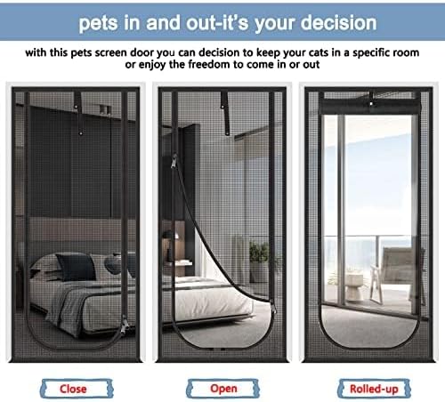 Reinforced Cat Screen Door,Fits Door Size 34''x 81'',Thickened Cat Resistant Mesh Screen Door for Living Room,Kitchen,Bedroom,Cat Proof Screen with Zipper Closure.