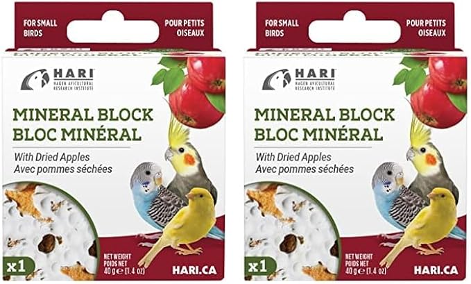 Hari Mineral Block for Birds with Dried Apples, Calcium Supplement Bird Treat (Pack of 2)