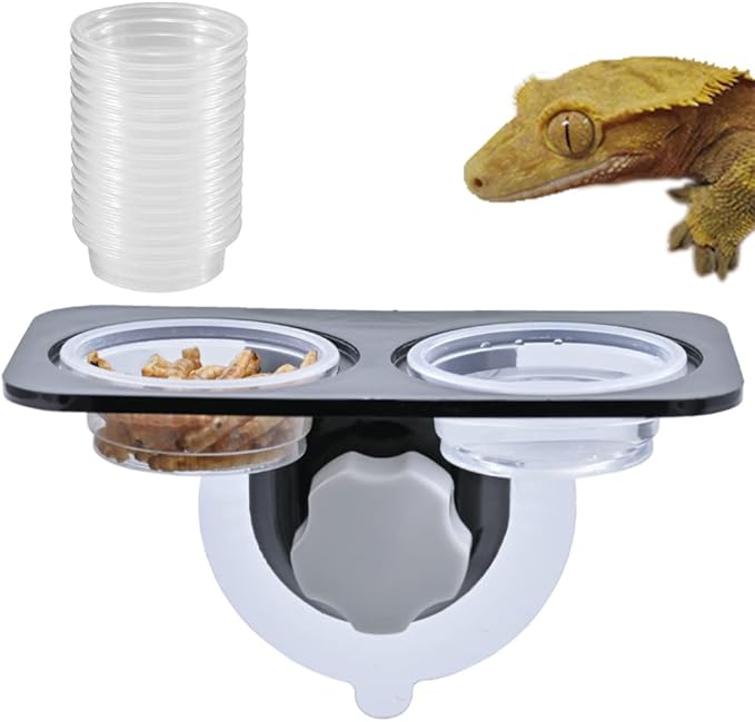 Crested Gecko Feeding Ledge [Non-Suction Cup], with 30 pcs 0.5oz Food Cups, Reptile Food Bowls and Water Dish for Lizard Or Other Small Pet Amphibian Feeder Ledge Accessories Supplies