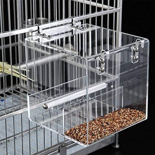 Automatic Bird Feeder No Mess Bird Cage Pet Feeder Seed Food Container for Parakeet Canary Cockatiel Parrot Finch Canary Acrylic (5.1 x 5.1 x 4.3 inch)