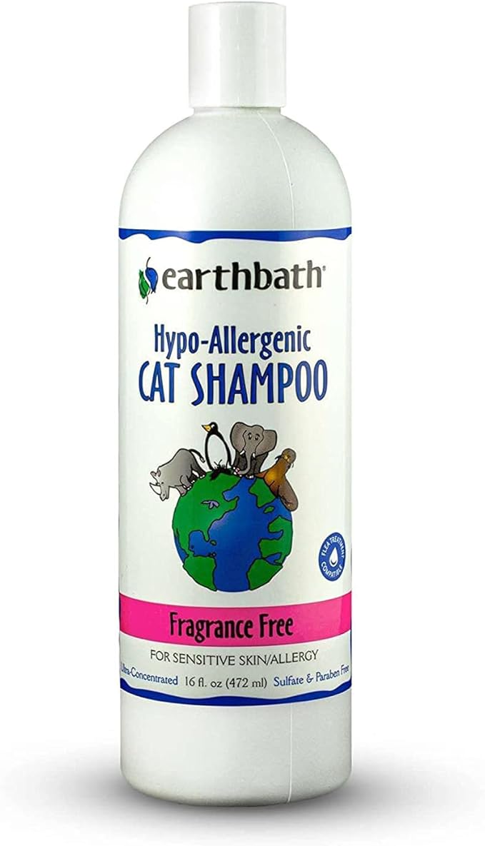 earthbath, Hypoallergenic Cat Shampoo - Fragrance Free Cat Shampoo for Allergies and Itching, Made in USA, Cruelty Free Cat Wash, Gentle & Soothing Kitty Shampoo - 16 Oz (1 Pack)