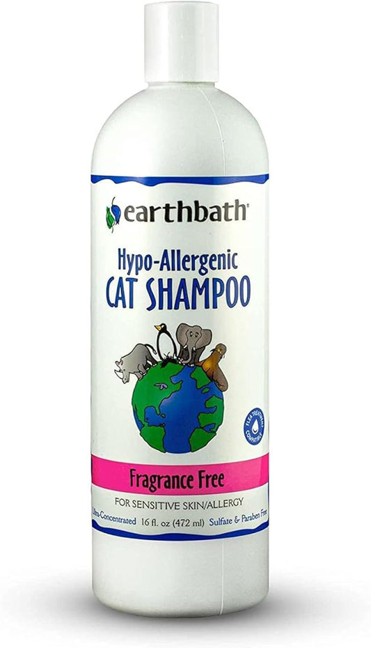 earthbath, Hypoallergenic Cat Shampoo - Fragrance Free Cat Shampoo for Allergies and Itching, Made in USA, Cruelty Free Cat Wash, Gentle & Soothing Kitty Shampoo - 16 Oz (1 Pack)