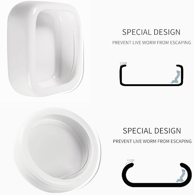 Reptile Food Bowls Ceramic Round Reptile Water Food Dish, Pet Food Bowl for Lizards, Small Snakes, Young Bearded Dragons, Gecko Tortoise Spider (White, Small-2Pack)