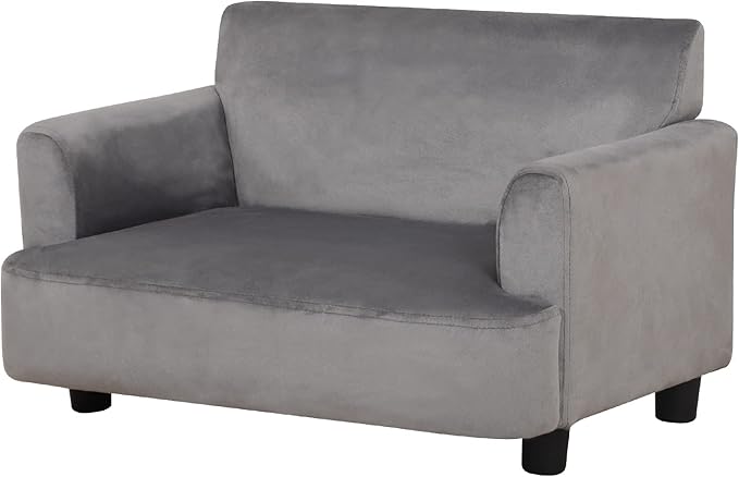 Dog Sofas and Chairs for Small Pet, Pet Sofa Bed with Wooden Frame and Velvet Fabric, Upholstered Dog Bed,Cat Sofa Chair for 45 Pounds Small Animal Using,Grey