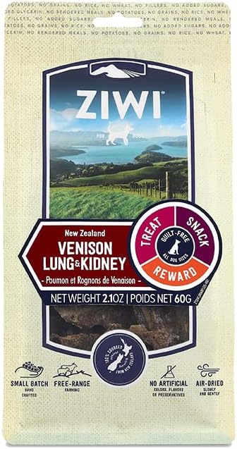 ZIWI Dog Chews and Treats – All Natural, Air-Dried, Single Protein, Grain-Free, High-Value Treat, Snack, Reward (Venison Lung and Kidney) 2.1 Ounce (Pack of 1)