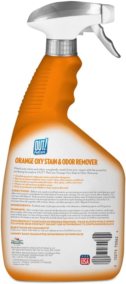 OUT! PetCare Orange Oxy Stain & Odor Remover | Oxy Clean Pet Stain and Odor Eliminator | 32 oz