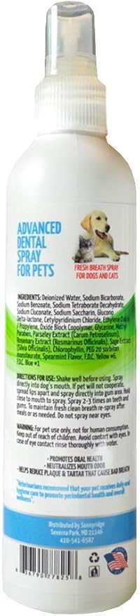 Dog Dental Spray Removes Tartar, Plaque and Freshens Breath Instantly. The Most Advanced Dental Spray for Healthy Teeth, Gums and Oral Health Care for Your Dog, Cat or Pet - 1-8 oz. bottle