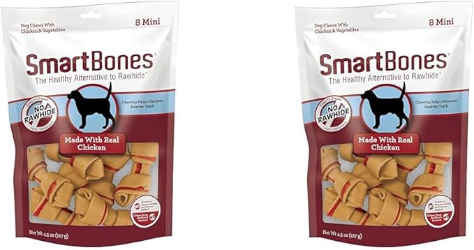 SmartBones with Real Chicken Mini Chews 8 Count, Rawhide-Free Chews for Dogs (Pack of 2)