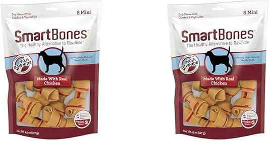 SmartBones with Real Chicken Mini Chews 8 Count, Rawhide-Free Chews for Dogs (Pack of 2)