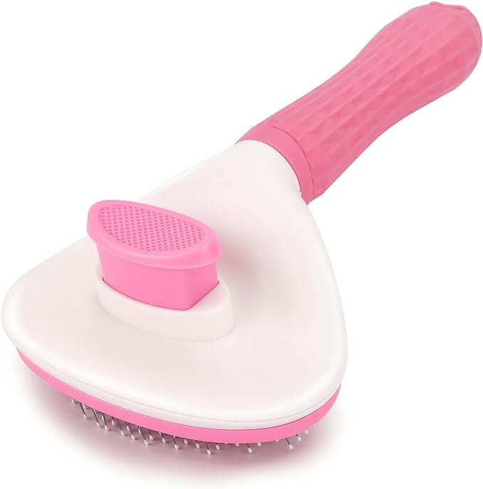 Depets Self Cleaning Slicker Brush, Dog Cat Bunny Pet Grooming Shedding Brush - Easy to Remove Loose Undercoat, Pet Massaging Tool Suitable for Pets with Long or Short Hair Pink