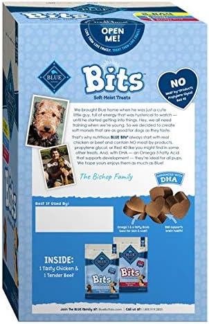 Blue Buffalo Blue Bits Natural Soft-Moist Training Dog Treats Variety Pack 2 Flavors ( 11 OZ Each Bag ) 22 OZ Total.