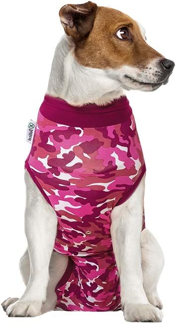 Suitical Recovery Suit for Dogs | Spay and Neutering Dog Surgery Recovery Suit for Male or Female | Soft Fabric for Skin Conditions | S+ | Neck to Tail 19.3”-22.4” | Pink Camouflage