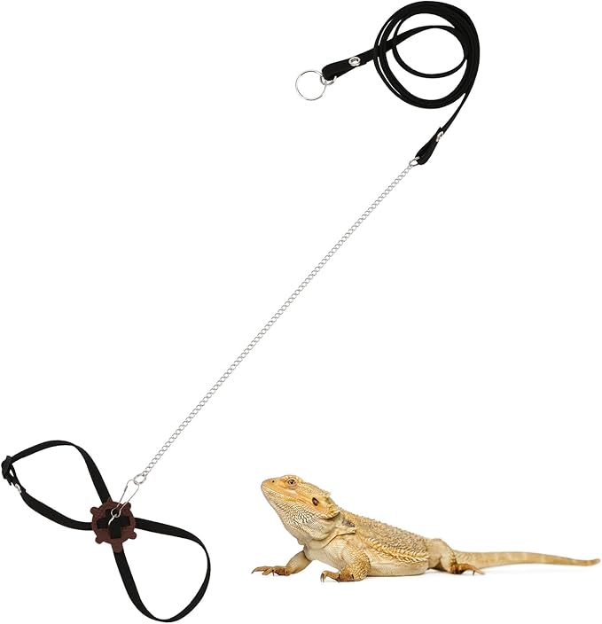 2 Pack Adjustable Reptile Harness and Leash for Lizard Gecko Bearded Dragon Outside Walk (Black)