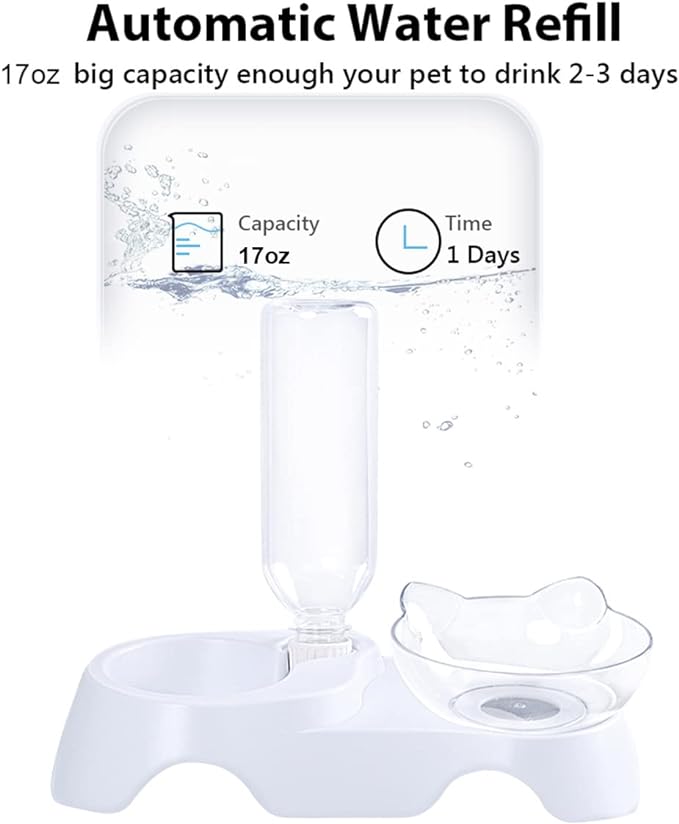 MILIFUN Double Dog Cat Bowls - Pets Water and Food Bowl Set, 15°Tilted Water and Food Bowl Set with Automatic Waterer Bottle for Small or Medium Size Dogs Cats