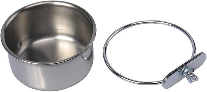 Hypeety Pet Bird Food Feeding and Drinking Hanging Cup Clamp Holder Stainless Steel Hanging Bowl for Parrot Macaw African Greys Budgies Parakeet Cockatiels Conure Lovebirds Finch Pigeon Cage