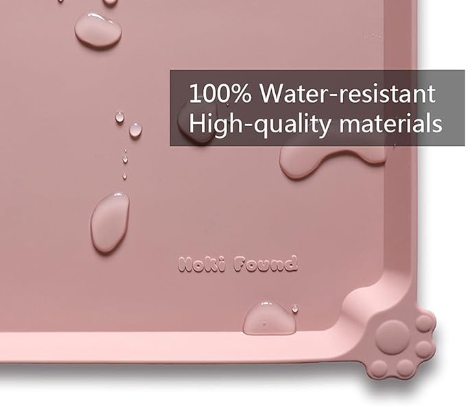 Hoki Found L Silicone Pet Food Mats Tray - Non slip Pet Dog Cat Bowl Mats Placemat - Dog Pet Cat Feeding Mat - Waterproof Dog Cat Food Mats -Pet Water Mats for Carpet - Neutral Pink