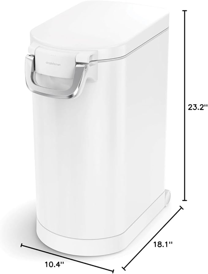 simplehuman 30 Liter, 32 lb / 14.5 kg Large Pet Food Storage Container for Dog Food, Cat Food, and Bird Feed, White