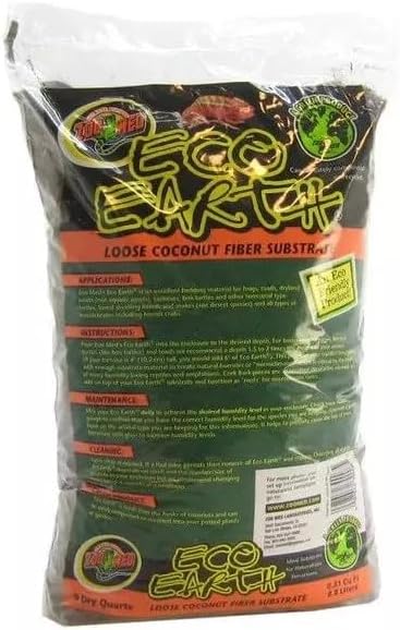 Zoo Med Eco Earth All-Natural Loose Coconut Fiber, Safely Composted, Tropical Substrate for Reptiles (8 Quarts, 2-Pack)