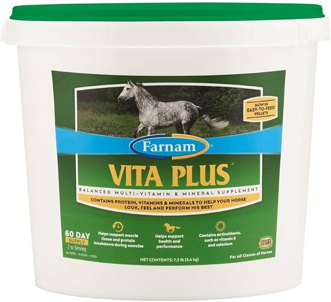 Farnam Vita Plus Balanced Multi-Vitamin & Mineral horse Supplement, Provides balanced nutrition to support overall health and performance, 7.5 pounds, 60 day supply