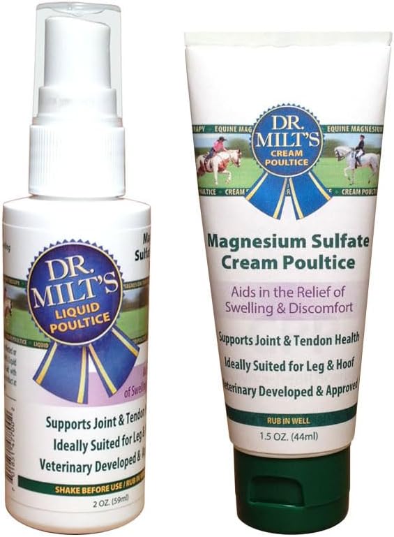 Dr. Milt's Horse Topical Epsom Salt Pain Relief Ointment Veriety packs - Cream, Gel, Spray. Liniment and Poultice, Hip and Joint Care for The Horse and Rider.