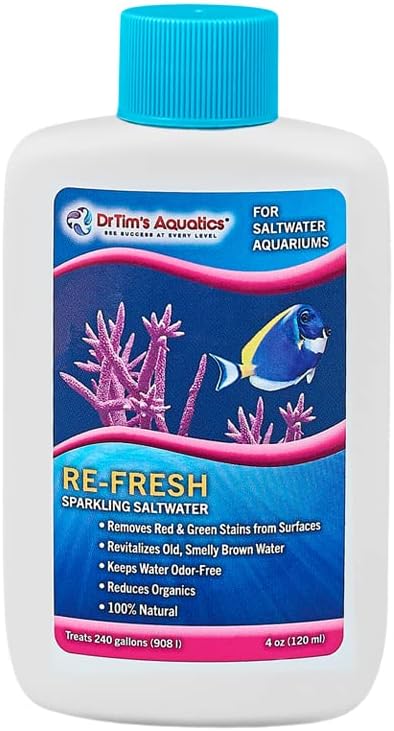 DrTim's Aquatics Re-Fresh for Saltwater Aquariums – 100% Natural Fish Tank Sanitizer & Revitalizer Conditioner Solution Fresh, Crystal-Clear, Sparkling Water - 4oz