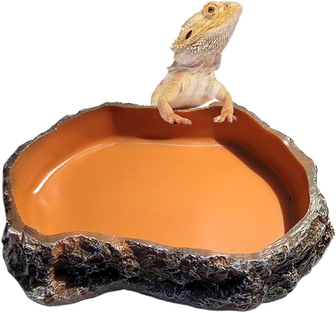 Simulation Rock Reptile Feeding Bowls Resin Feeder Lizard Toad Tortoise Hedgehog Habitat Accessories Terrarium Tank Ornament Water Food Dish,5.5 x 3.7 x 1.2inches (Medium)