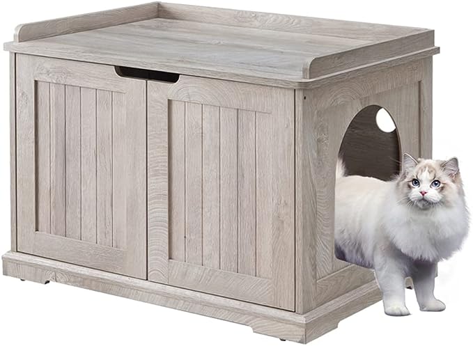 unipaws Cat Litter Box Enclosure Furniture, Cat Washroom, Hidden Litter Box Cover, Cabinet for Large Cat, Dog Proof Cat Litter Boxes, Hideaway Litter Box, Cat House, Weathered Grey