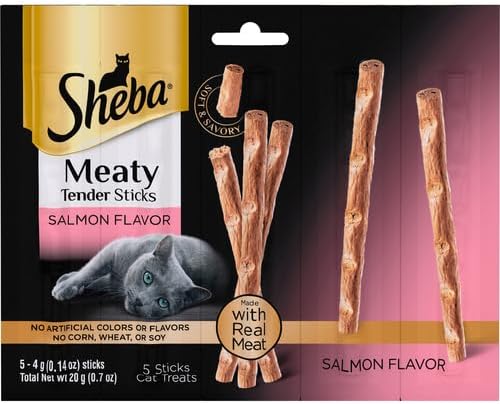 SHEBA Meaty Tender Sticks Cat Treats Salmon Flavor, 0.14 oz, 5 Count (Pack of 10)