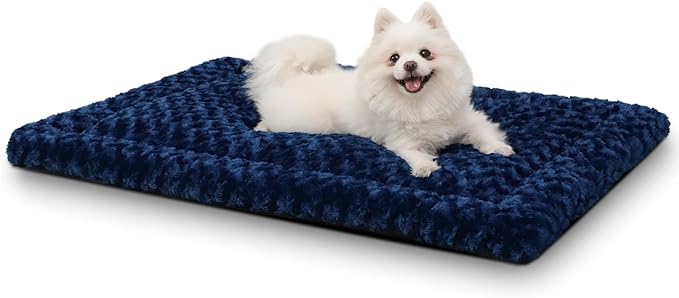 Washable Dog Bed Mat Reversible Dog Crate Pad Soft Fluffy Pet Kennel Beds Dog Sleeping Mattress for Large Jumbo Medium Small Dogs, 29 x 18 Inch, Blue