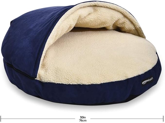Amazon Basics Cozy Pet Cave Bed for Dog, Medium, 30 x 30 x 12.5 Inches, Blue