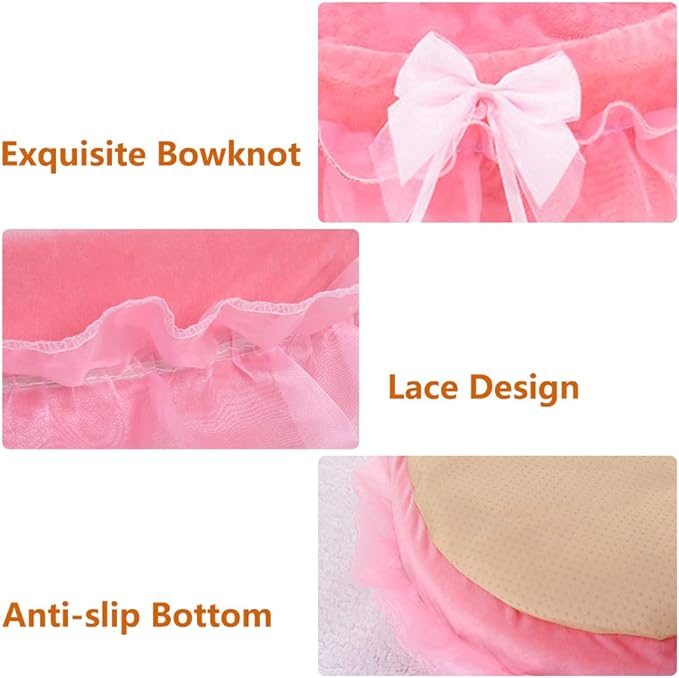 pawstrip Pink Dog Bed Washable Princess Cat Couch Soft Plush Pet Sofa Nest Mat Snuggle Kitten Puppy Cave Beds Cute Cozy Kitten Doggy Kennel Cushion Small Medium Dogs Cats Sleeping Pad (L, Pink)