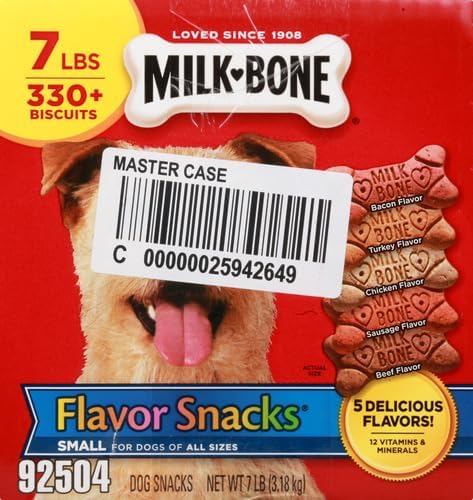 Milk-Bone Flavor Snacks Dog Treats, Small Biscuits, 7 Pound Crunchy Texture Helps Reduce Tartar (Pack of 2)