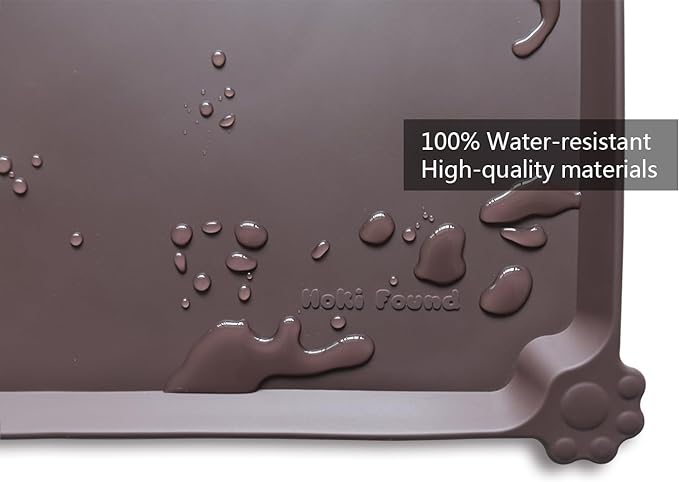 Hoki Found X-Large Silicone Pet Food Mats Tray - Non slip Pet Dog Cat Bowl Mats Placemat - Dog Pet Cat Feeding Mat - Waterproof Dog Cat Food Mats -Pet Water Mats for Carpet - Dark Oak