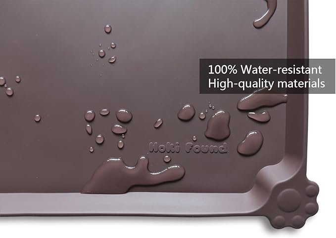 Hoki Found XX-Large Silicone Pet Food Mats Tray - Non slip Pet Dog Cat Bowl Mats Placemat - Dog Pet Cat Feeding Mat - Waterproof Dog Cat Food Mats -Pet Water Mats for Carpet - Dark Oak