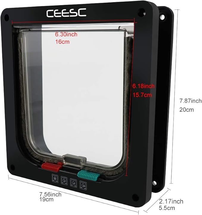 CEESC Cat Flap Door Magnetic Pet Door with 4 Way Lock for Cats, Kitties and Kittens, 2 Sizes and 2 Colors Options (M- Inner size: 6.18"(W) x 6.30"(H), Black)