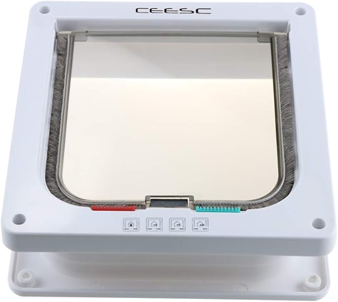CEESC Cat Flap Door Magnetic Pet Door with 4 Way Lock for Cats, Kitties and Kittens, 2 Sizes and 2 Colors Options (L- Inner size: 7.08"(W) x 7.48"(H), White)